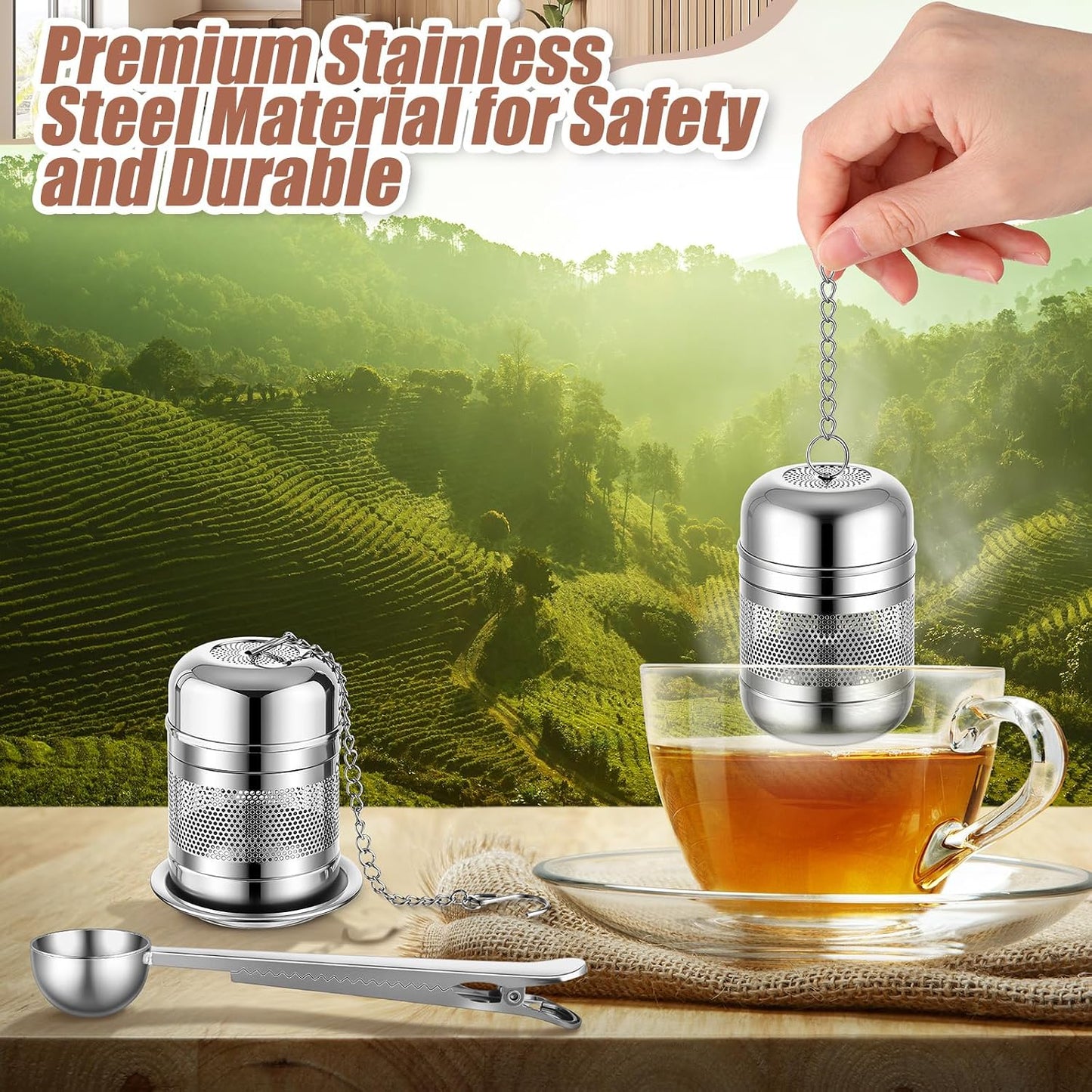Umigy 4 Pcs Tea Infuser for Loose Tea, Stylish, 2.4 x 1.5 Inch, Silver