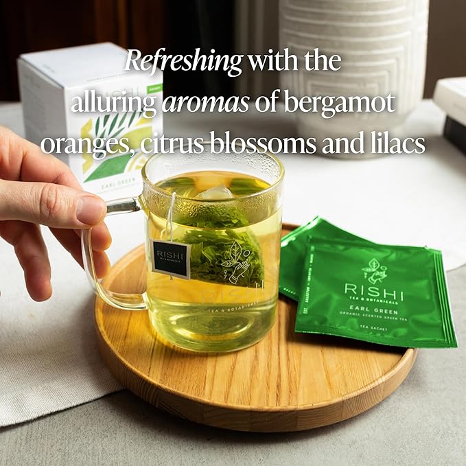 Rishi Tea Earl Japanese Green Tea with Bergamot - Organic & Low Caffeine Sachet Bags - 15 Count (Pack of 6)