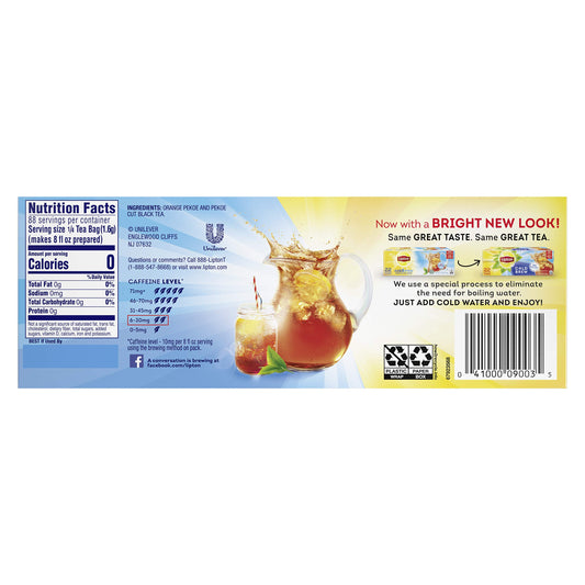 Lipton Cold Brew Iced Tea Bags, Family Size Zero Calories, Easy-To-Make with no boiling needed, 22 Total Tea Bags