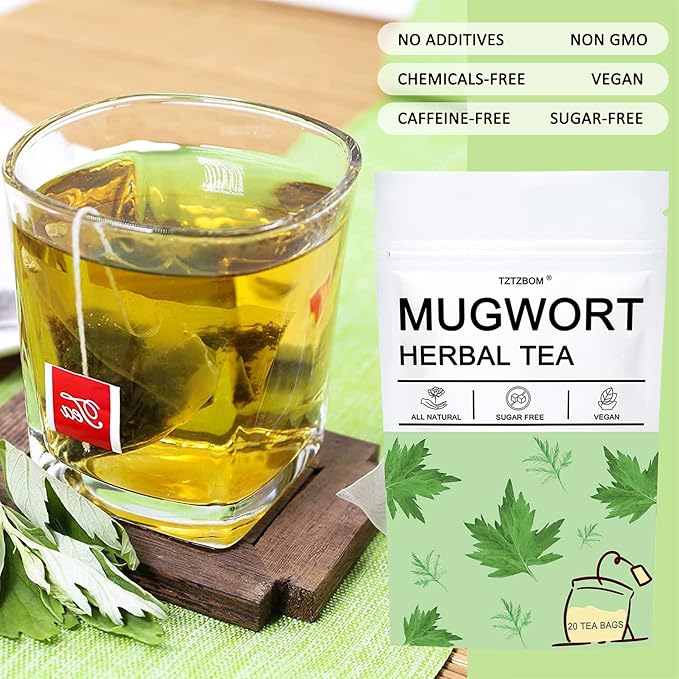 TZTZBOM Mugwort Tea Bags, Mugwort leaves 20 Teabags, 2g/bag, Caffeine Free, Natural Herbal Tea