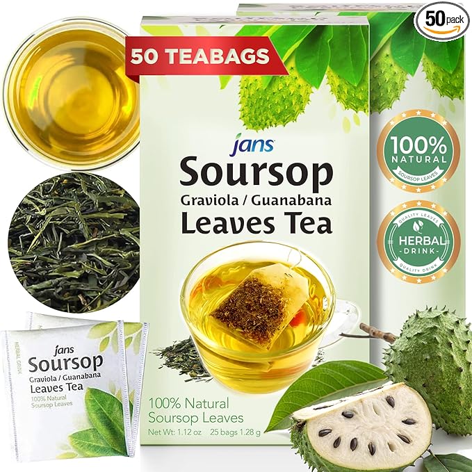 Jans Soursop Tea Bags (50 Count, Full Strength Premium Herbal Tea) Made from 100% Natural & Dried Soursop Leaves