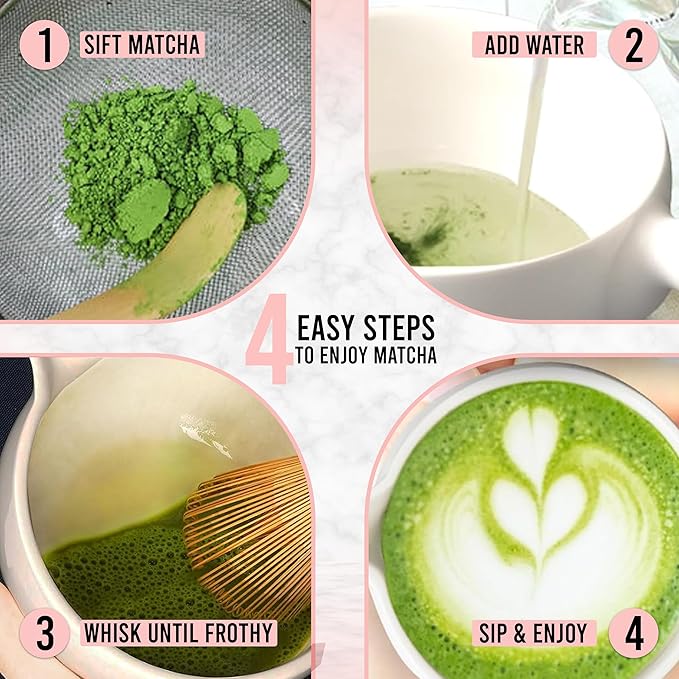 Happy Path & CO Matcha Whisk Set, 6 Pcs Matcha Tea Set Includes Bamboo Whisk(Chasen) with Holder & Bowl with Spout, Sifter, Scoop & Stand