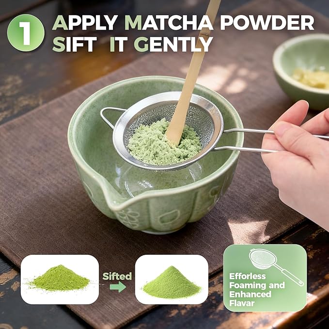 Matcha Whisk Set-5pcs, 16OZ Japanese Tea Set Includes Matcha Bowl with Spout, Bamboo Whisk with Ceramic Holder