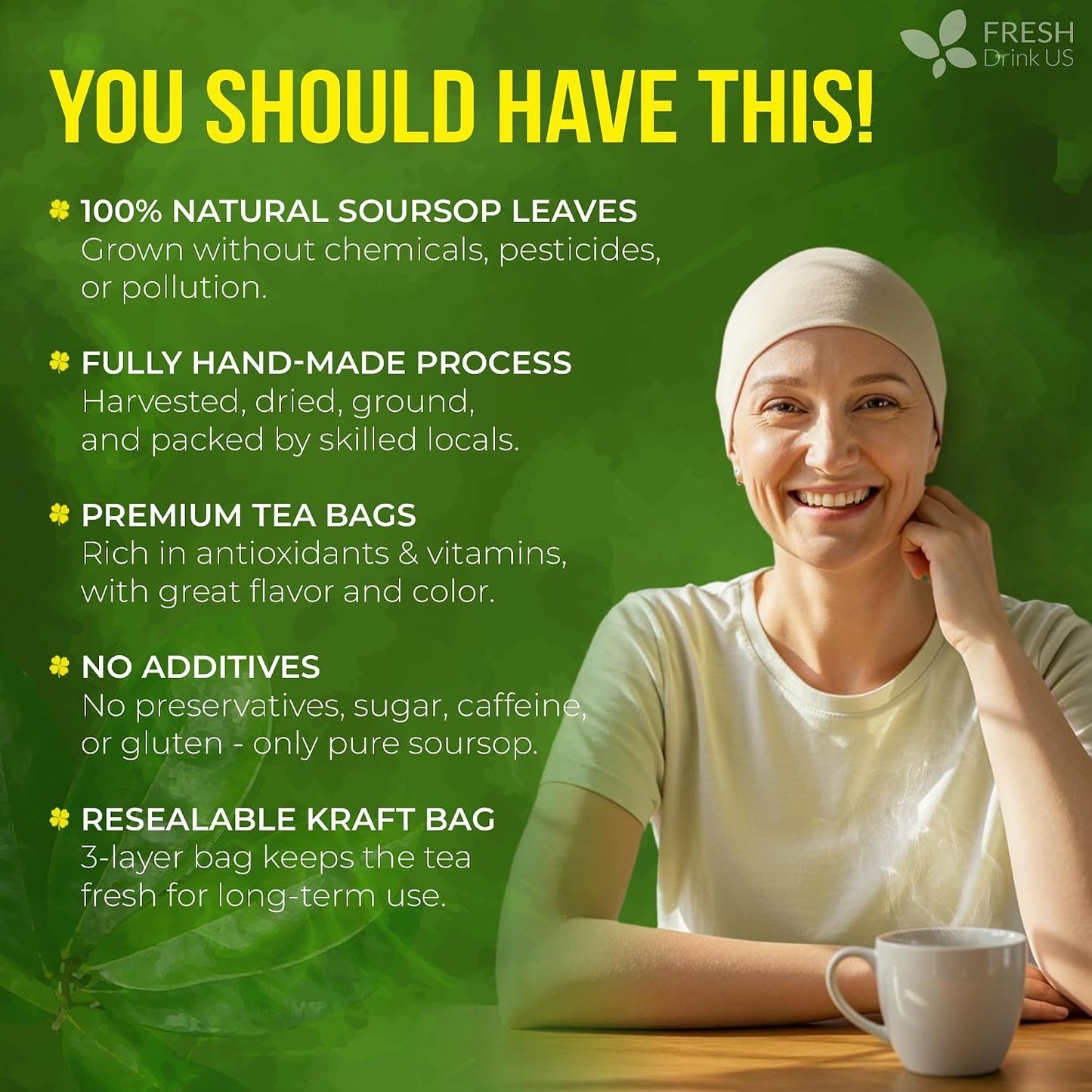 FreshDrinkUS, Soursop Graviola Leaf Tea | 45 Count | Eco-Conscious Tea Bag