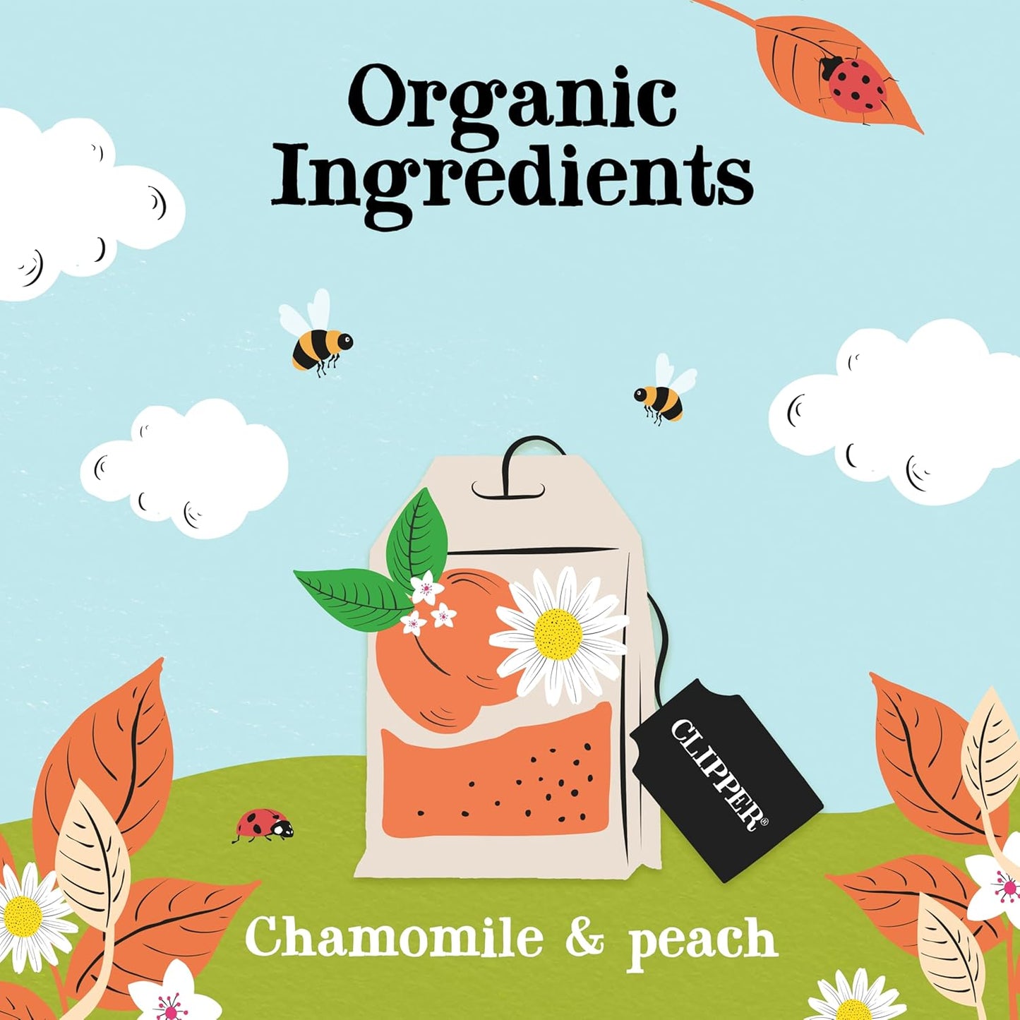 Clipper Organic Chamomile &amp; Peach Herbal Tea, 4 pack / 200 Tea Bags | Naturally caffeine free herbal tea in unbleached tea bags, USDA Organic, Non-GMO approved