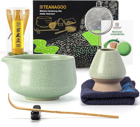 Teanagoo Matcha Whisk Set Green,7 Pcs Matcha Set,Matcha Starter Kit for Ceremony,Matcha Tea Set for Making Breakfast/Latte