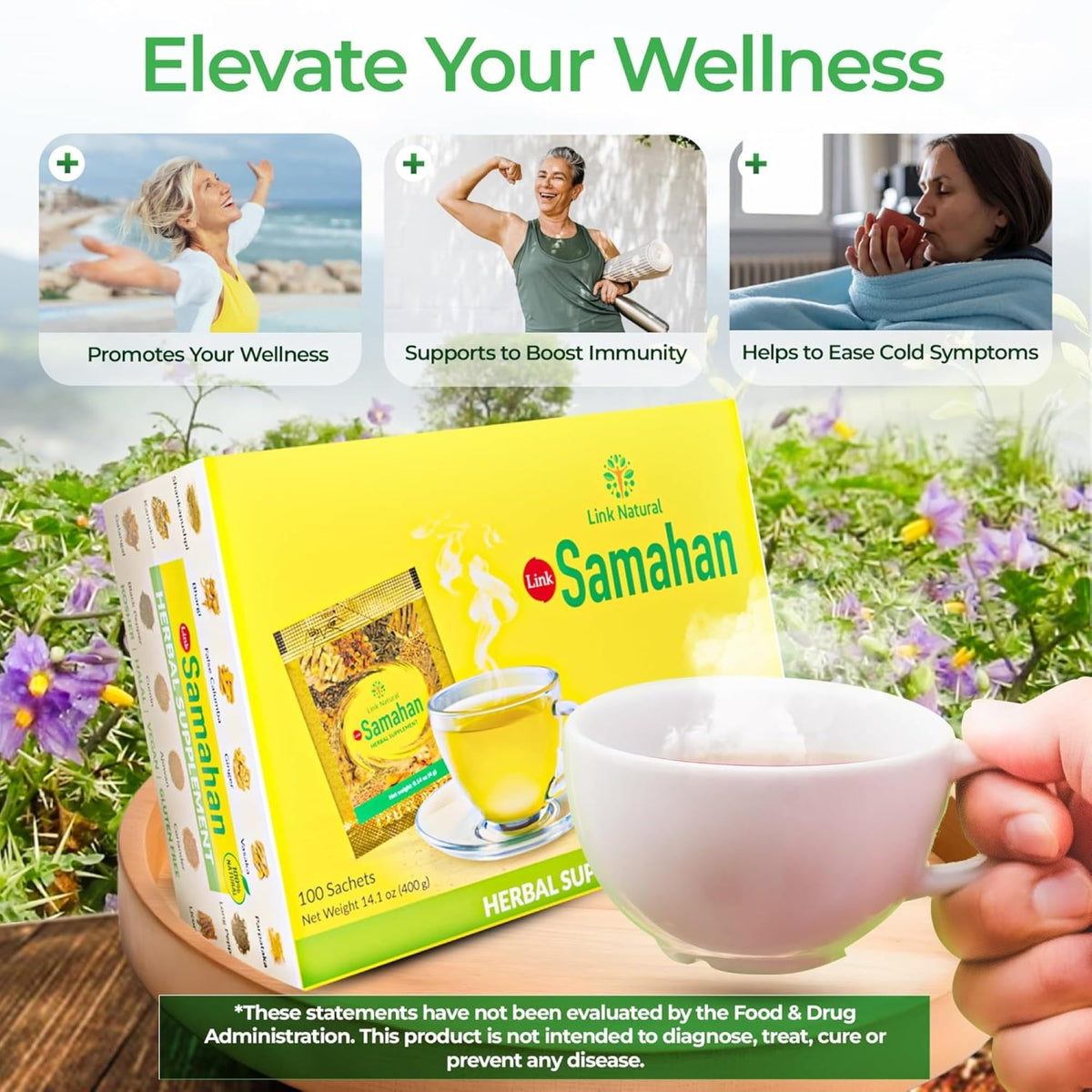 LINK SAMAHAN SAMAHAN Ayurvedic Herbal Tea Packets - Sri Lankan Ceylon Blend with 14 Natural Herbs Including Ginger, Black