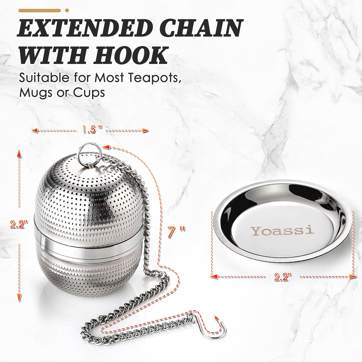 Yoassi 2 Pack Tea Infusers for Loose Tea, Extra Fine Mesh 18/8 Stainless Steel Tea Strainers, Loose Leaf Tea Steeper Tea Ball