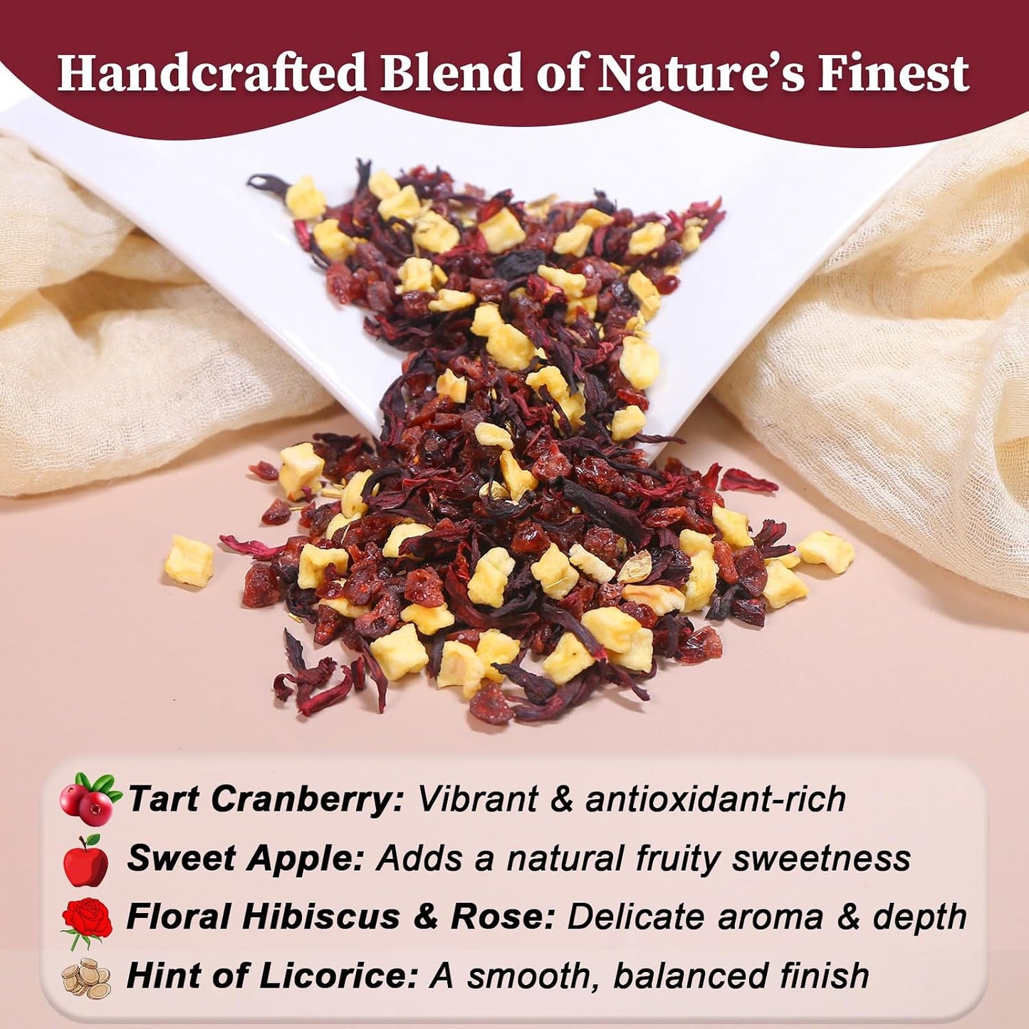 FullChea Cranberry Apple Tea Bags, 45 Counts, Fruit Herbal Blend, Non-GMO