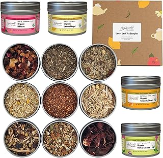 Heavenly Tea Leaves Organic Herbal Loose Leaf Tea Sampler Gift Set (Approx. 90 Cups) - 9 Flavor Variety Pack, Naturally Caffeine Free Tisanes, Assorted Herbal Teas, Hot or Iced