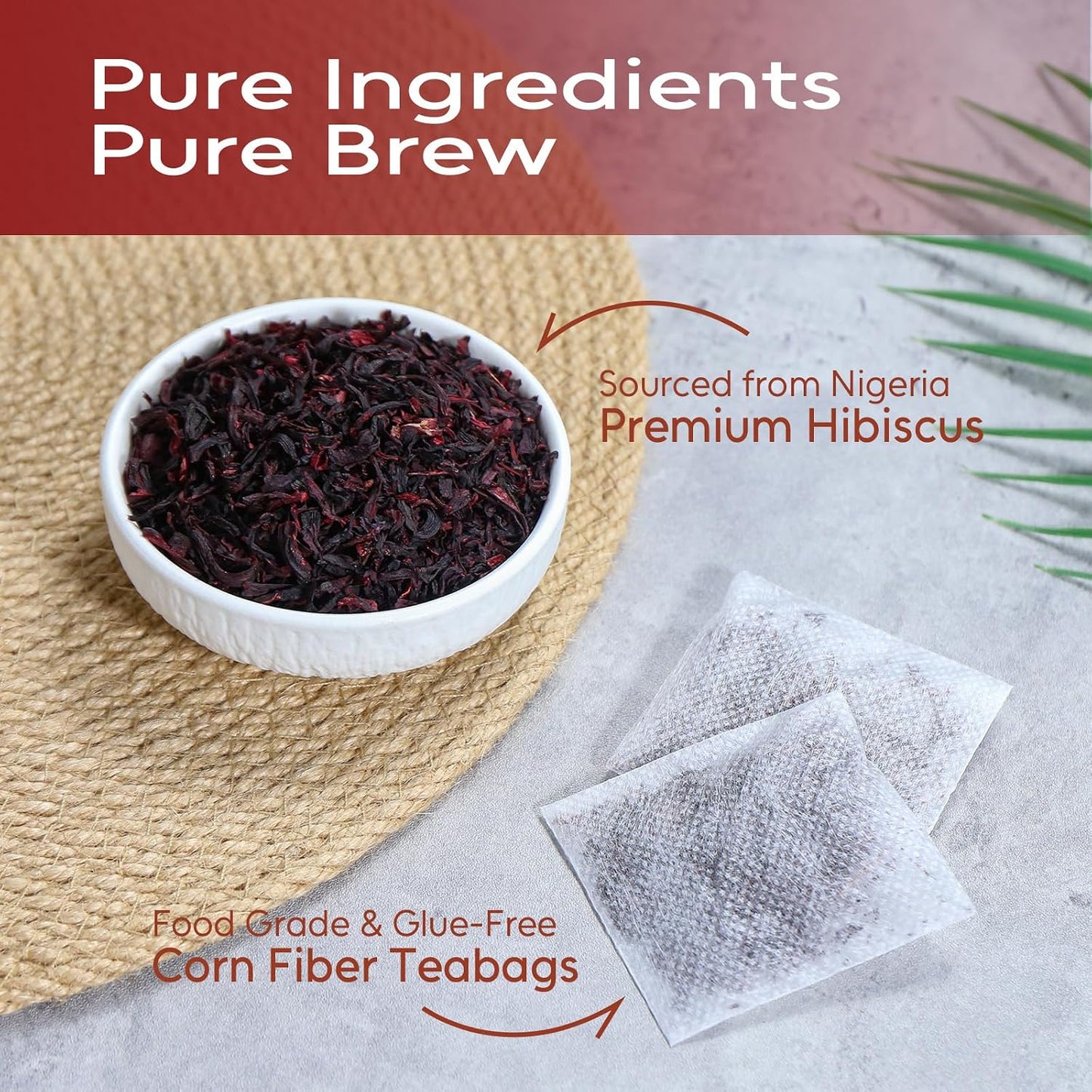 FullChea Hibiscus Tea Bags, 120 Counts, Flor De Jamaica, Non-GMO | Pure Hibiscus Flowers, Caffeine-Free, Support Digestion &amp; Boost Immunity, Hot &amp; Iced Tea, No Additives, Resealable Pouch