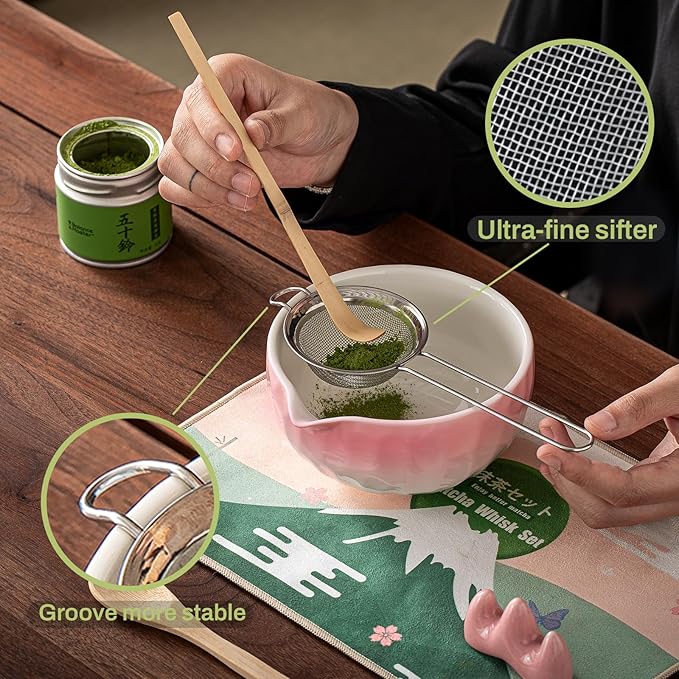 Clay&Fire Matcha Whisk Set, 9 pcs Ceramic Matcha Set, Gifts for Women,Matcha Bowl with Spout and Whisk, Matcha Kit for Matcha Lovers