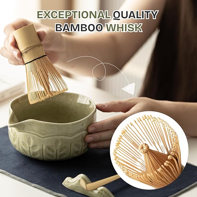 Matcha Whisk Set Black, 8 Pcs Matcha Set with Bowl (Chawan)/Whisk/Holder & Accessories, Matcha Kit for Ceremony, Traditional Tea Set for Making Latte