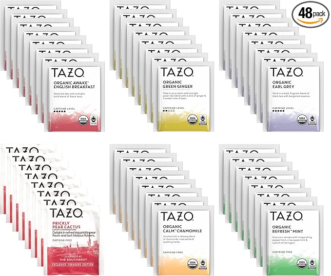 TAZO Tea Bags Sampler, 48 Count Variety Gift Box, 6 Different Flavors, 8 of each