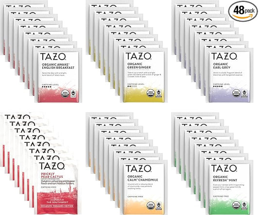 TAZO Tea Bags Sampler, 48 Count Variety Gift Box, 6 Different Flavors, 8 of each