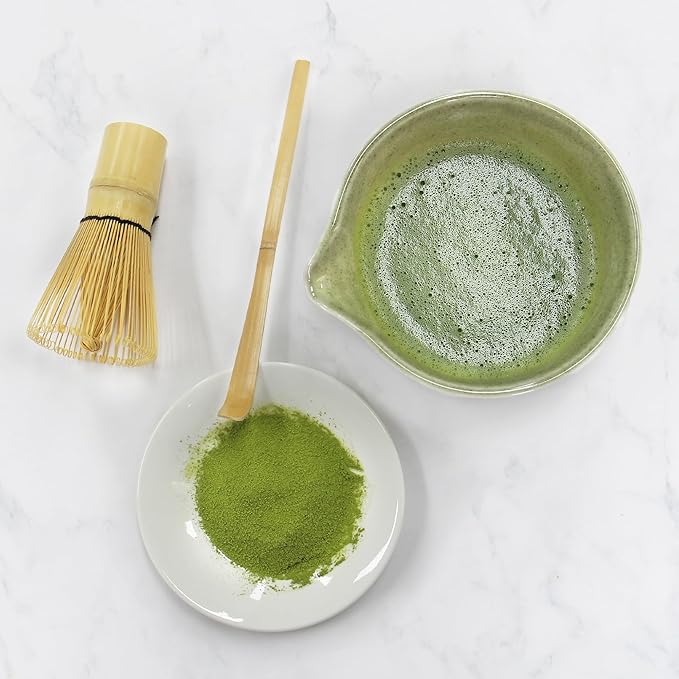 Matcha Whisk Set, Japanese Tea Set includes Matcha Bowl with Spout, Matcha Whisk and Holder, Bamboo Scoop - 4 Pcs Ceremonial Grade Matcha kit for Tea Lovers (Jade Green)