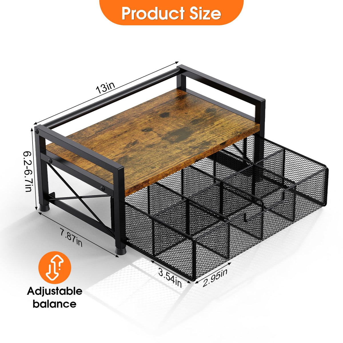 ZssHappy Tea Bag Organizer, Tea Organizers and Storage with 8 Compartments & Drawer, Wooden Metal Tea Bag Holder for