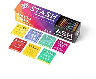 Stash Tea Day to Night Tea Sampler - Assorted Specialty Tea Gift Set, High to No Caffeine, 7 Flavors, 35 Tea Bags