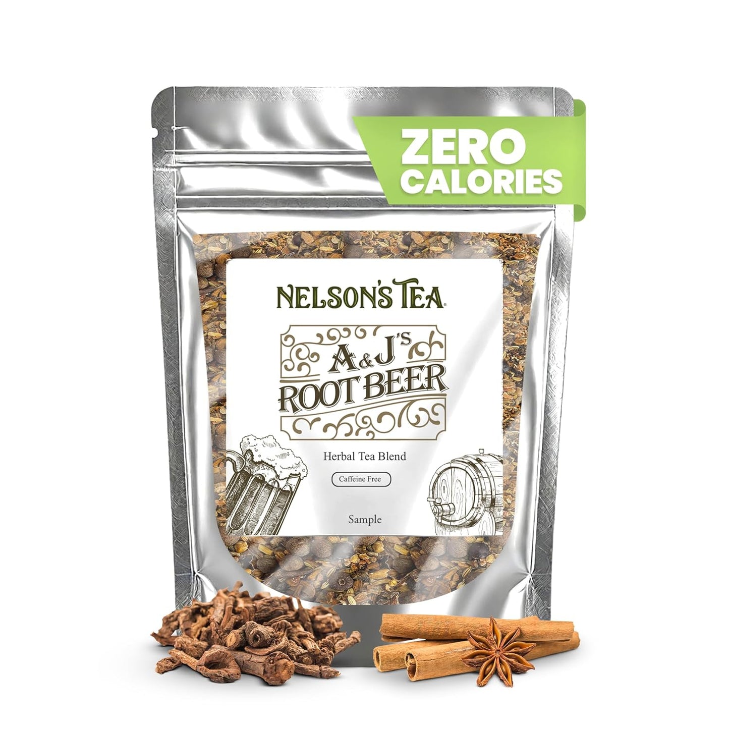 Nelson's Tea A &amp; J's Root Beer Sarsaparilla Loose Leaf Tea, Sample, 0.5 oz | Herbal • Burdock • Birch Bark • Dandelion • Caffeine Free • Tea • Root Beer • Sarsaparilla Root Tea