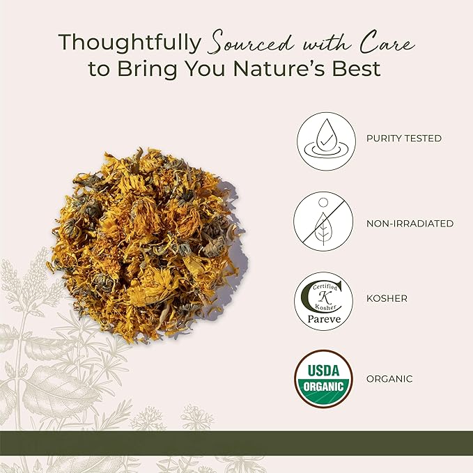 Starwest Botanicals Organic Calendula Flowers Whole, 1 Pound Bulk Resealable Bag Herbal Tea (Calendula Officinalis)