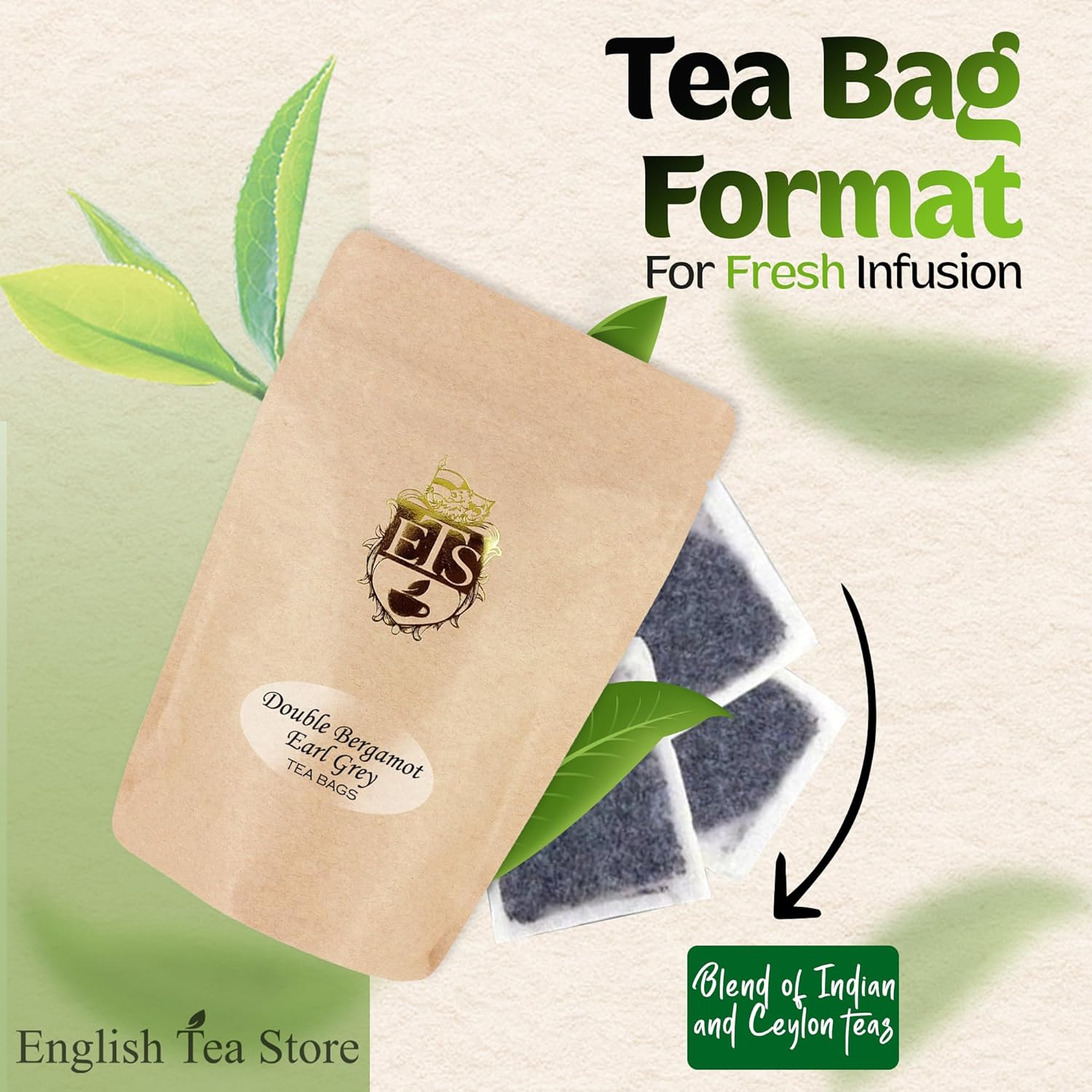 English Tea Store Double Bergamot Earl Grey Tea Bags | Bold Citrus Blend Of Indian & Ceylon Black Tea With Bergamot | Tea Earl Grey Flavor | No Strings | Strong Flavor | Hot Or Iced | 50 Tea Bags