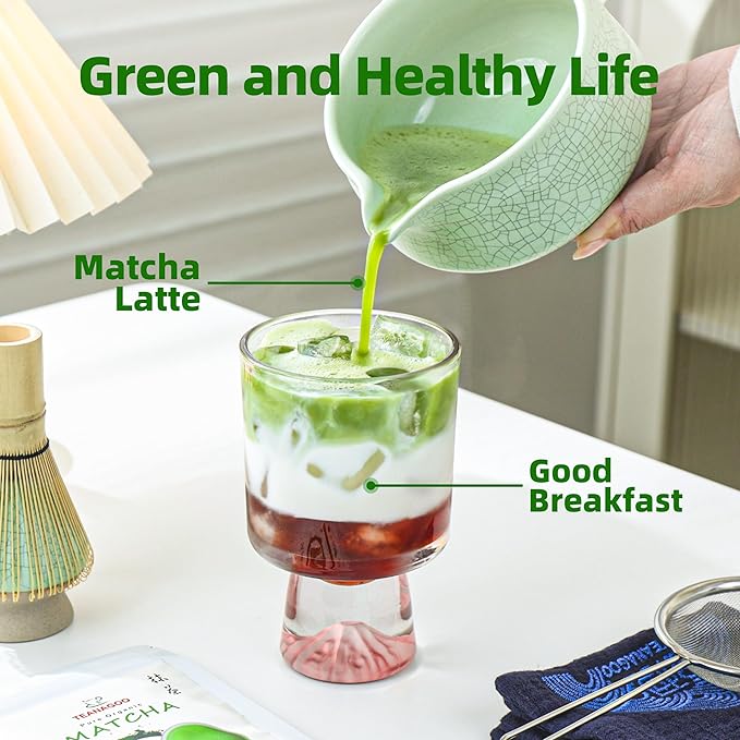 Teanagoo Matcha Whisk Set Green,7 Pcs Matcha Set,Matcha Starter Kit for Ceremony,Matcha Tea Set for Making Breakfast/Latte