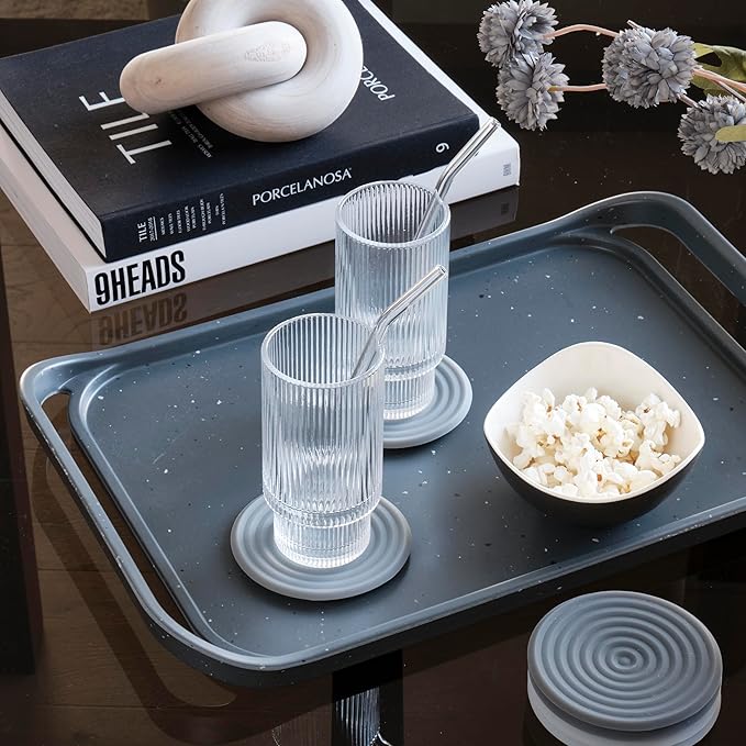 LINE+ARC Waterproof, Easy-to-Clean, 18"x12" Serving Tray Extra Large Handles (Slate) 100% Food-Grade Melamine for Breakfast, Dinner, Bed, Tea, Crafts
