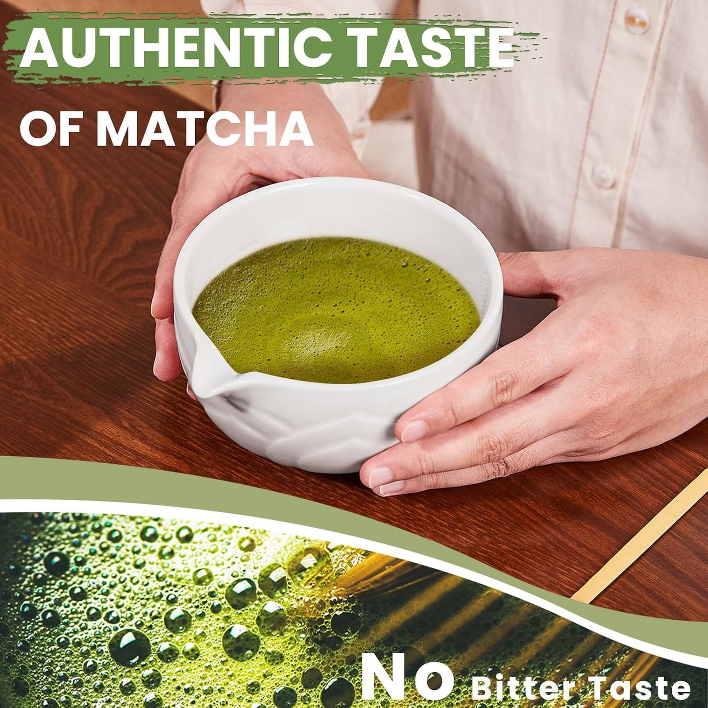 Matcha Whisk Set, Lotus White Ceramic Matcha Set Includes Matcha Bowl, Matcha Whisk (Chasen) and Holder, Sifter, Bamboo Scoop &amp; Spoon - 6 Pcs Matcha Kit for Matcha Lovers