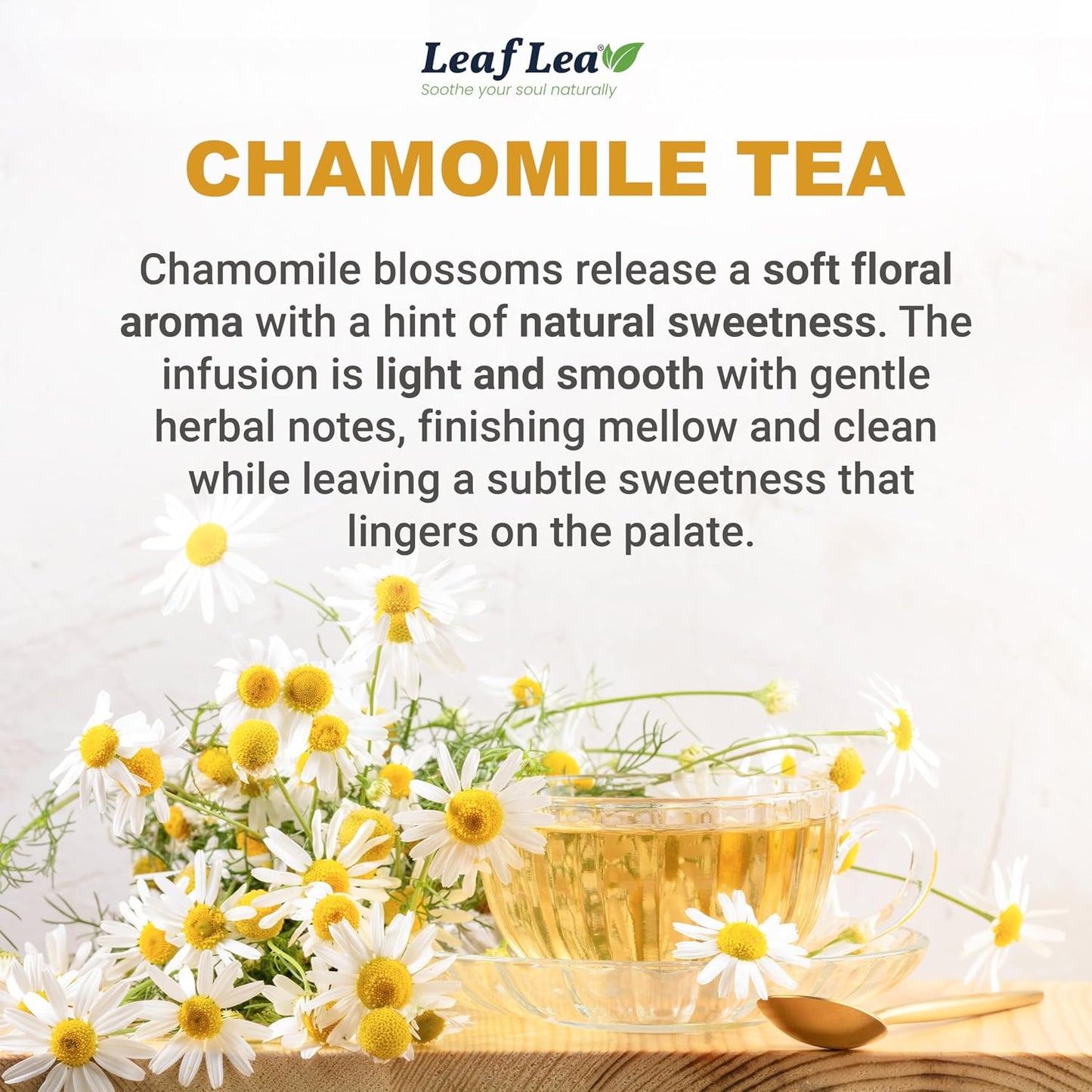 LeafLea Chamomile Herbal Tea Bags, Evening Bedtime Routine, 40 Count | From Chamomile Flowers, Gentle Floral Scent, Clean Smooth Finish, Caffeine-Free, Sugar-Free, Individually Wrapped