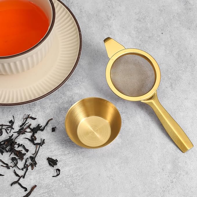 2.2" Gold Matcha Strainer, 30 Fine Mesh Matcha Sifter with Handle and Base, Stainless Steel Small Tea Strainer Fine Mesh, Small Metal Matchas Strainers for Loose Tea Coffee Cocktail