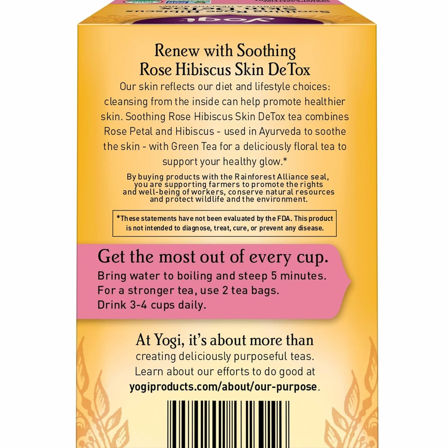 Yogi Tea Soothing Rose Hibiscus Skin DeTox Tea - 16 Tea Bags per Pack (6 Packs) - Organic DeTox Tea to Support Skin Health - Includes Green Tea Leaf, Rose Petal, Honeybush Leaf, Hibiscus & More