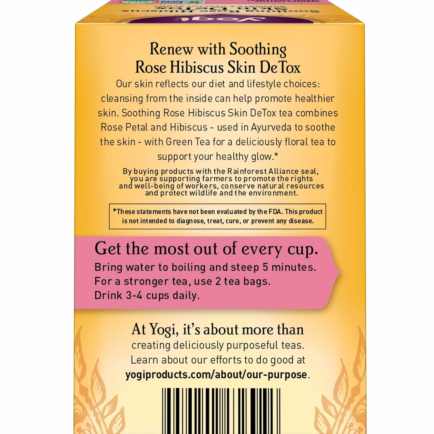 Yogi Tea Soothing Rose Hibiscus Skin DeTox Tea - 16 Tea Bags per Pack (6 Packs) - Organic DeTox Tea to Support Skin Health - Includes Green Tea Leaf, Rose Petal, Honeybush Leaf, Hibiscus & More