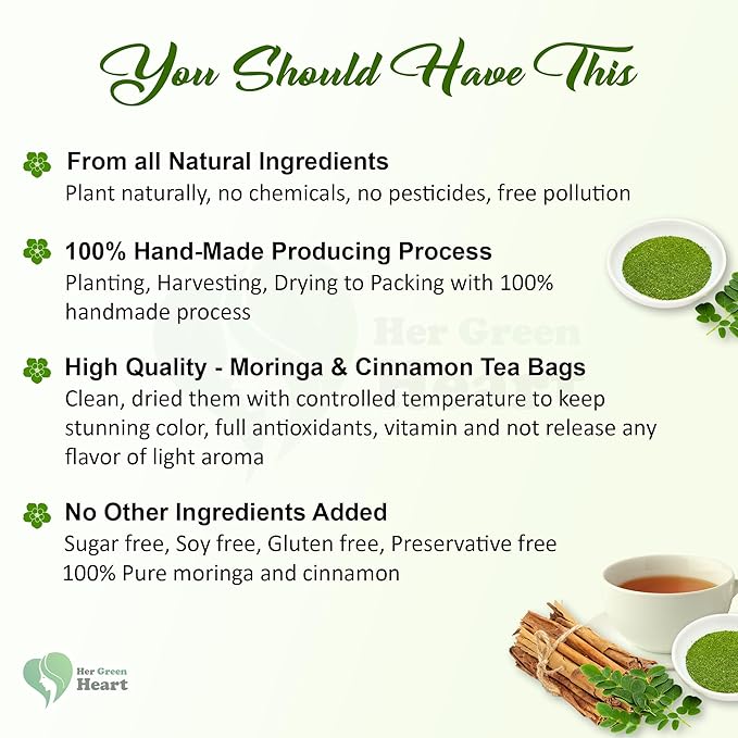 Moringa Cinnamon Tea - 100% Natural Herbal Tea Blend, Caffeine-Free, and Full of Flavor