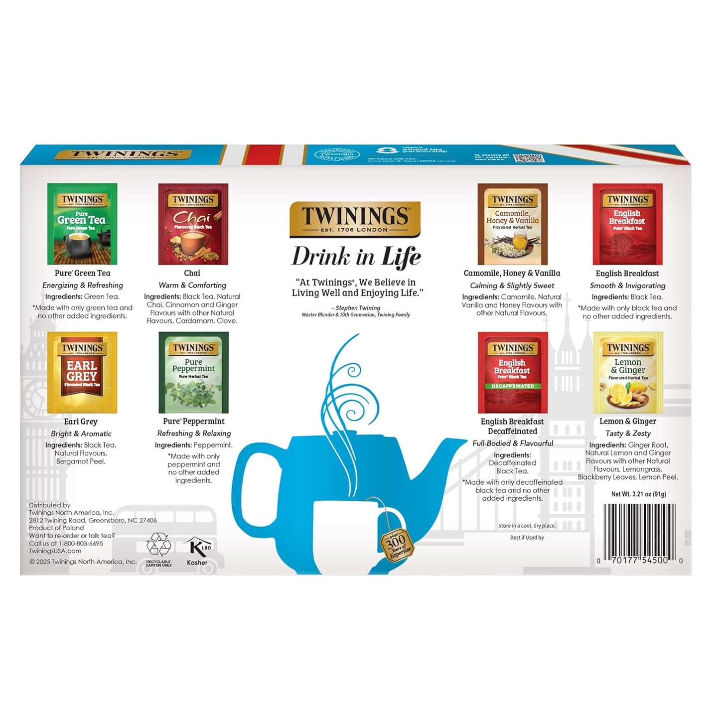 Twinings Tea Classics Collection Gift Box Variety Sampler, 48 Tea Bags (Pack of 1), Enjoy Hot or Iced | Includes Black, Herbal, Green, & Chai Teas