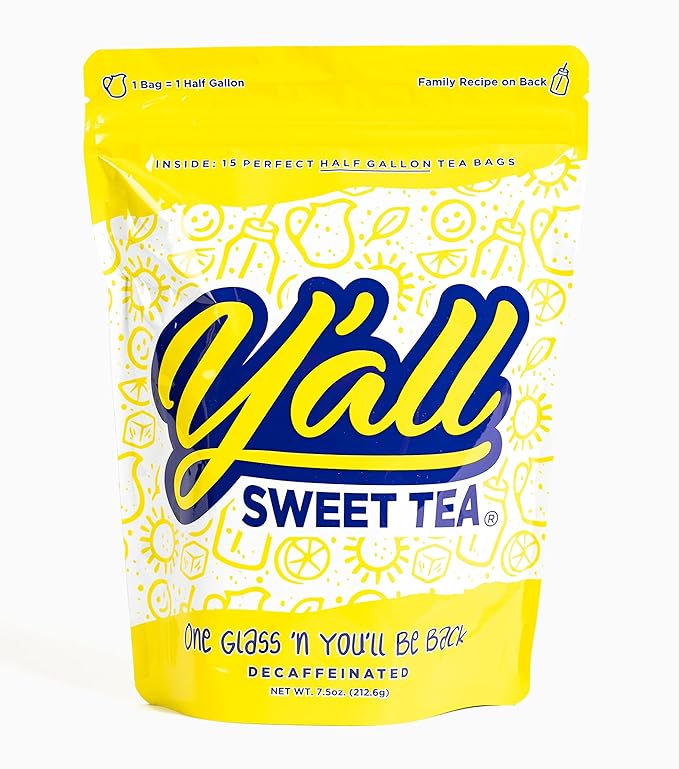 Y'all Sweet Tea - Decaf Iced Tea Bags Half Gallon Size in 7.5 Gallons Per Pack Quick Brew Authentic Southern Ice Tea Without Caffeine | As Seen on Shark Tank (Decaf)
