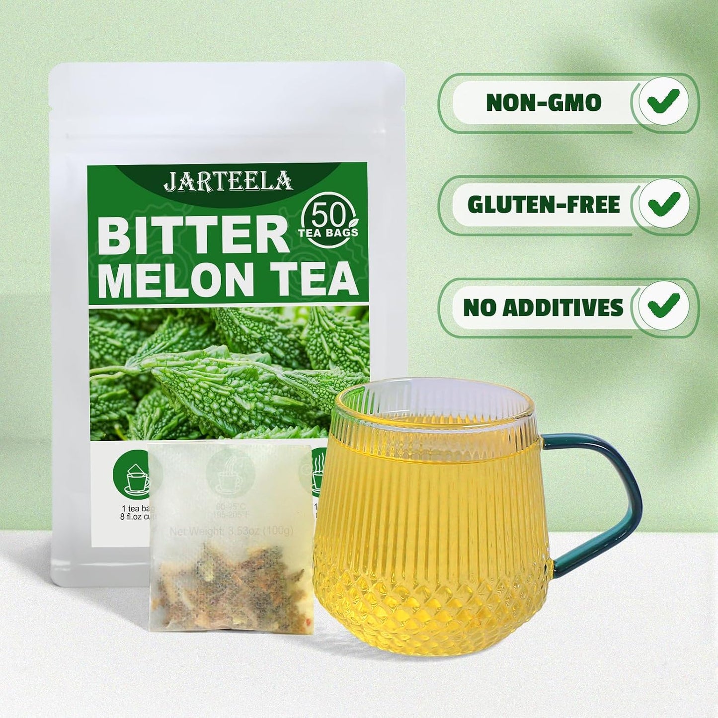 Jarteela - Bitter Melon Tea Bags, 50 Count, Dried Bitter Melon | Premium dried momordica charantia herbal tea, non-GMO &amp; caffeine-free, carefully processed for consistent steeping flavor