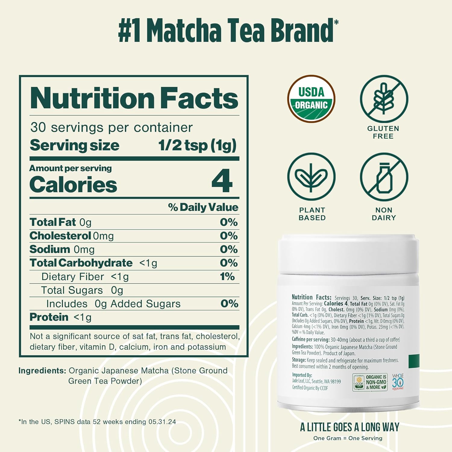 Jade Leaf Matcha Organic Ceremonial Grade Matcha Green Tea Powder - 100% Pure Japanese First Harvest Green Tea for Ceremonies, Usucha, Lattes 30g / 1.06 Ounce Tin (Pack of 1)
