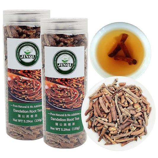 JINQI 2bottles Dandelion Root Tea- 蒲公英根茶10.58oz/300g(5.29oz/150g*2), Taraxacum Root Radix Taraxaci Root, Clearing Heat, Holiday Gifts, Tea Gifts