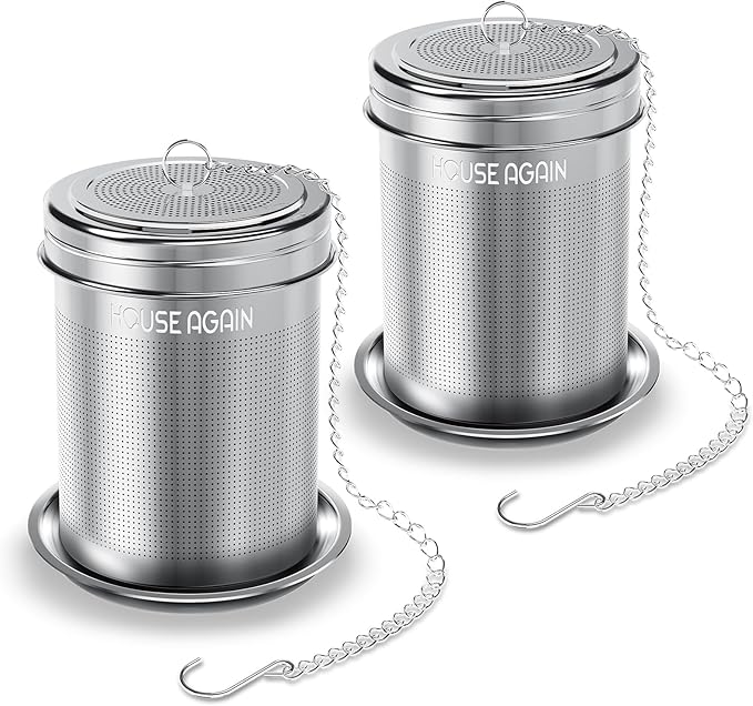 House Again 2 Pack Tea Infuser, Extra Fine Mesh Tea Infusers for Loose Tea, 18/8 Stainless Steel Tea Strainer with Extended Chain Hook