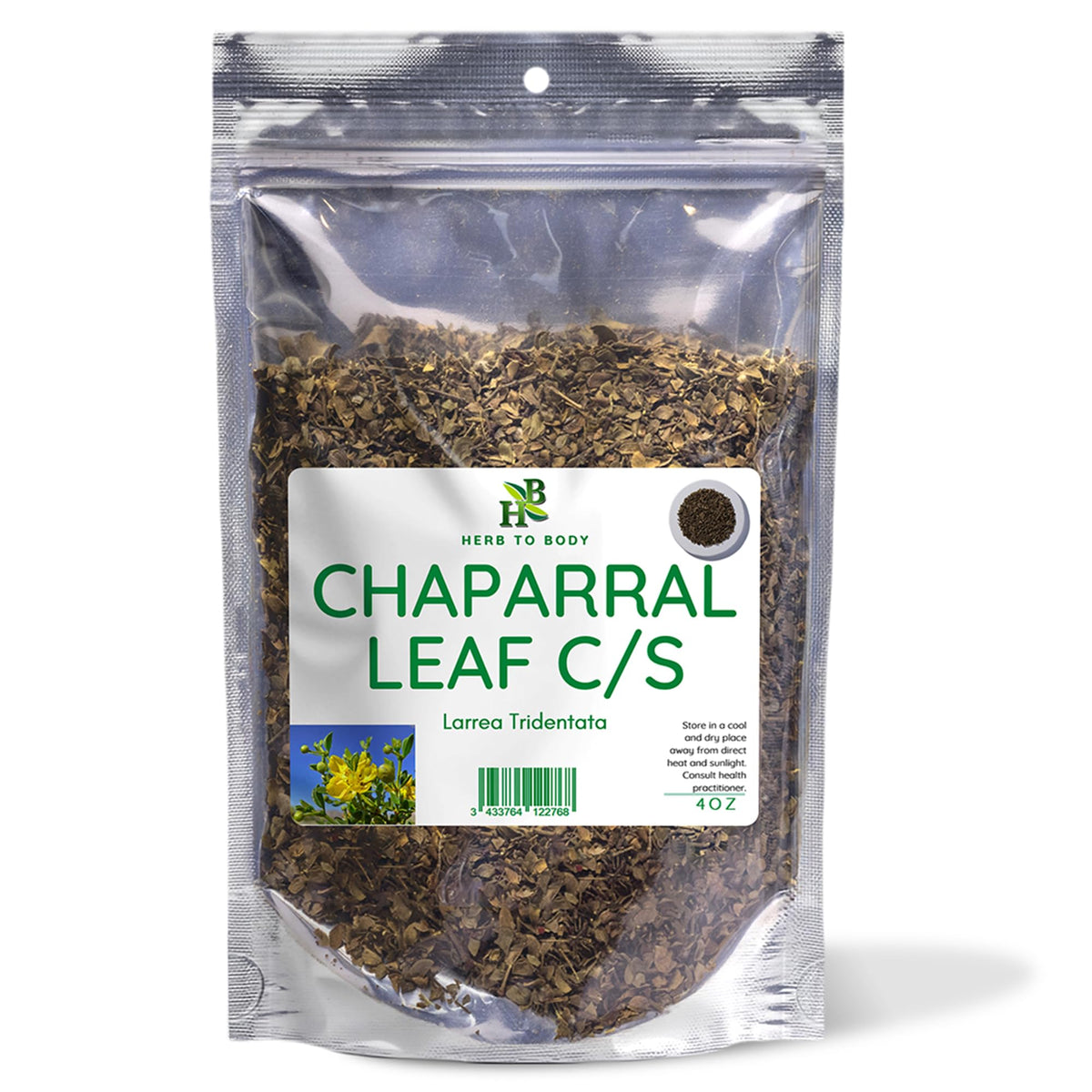 Herb To Body Chaparral Herb Leaf Cut & Sifted - 4oz, Larrea Tridentata for Herbal Tea, Chaparral Tea, Tinctures, Extracts