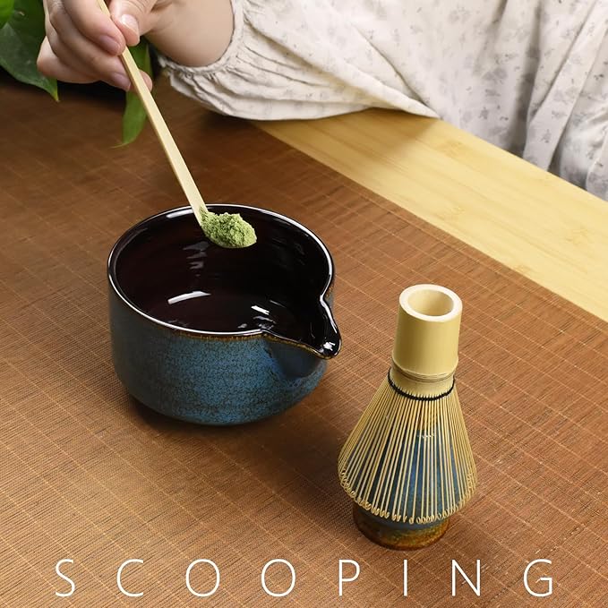 Artcome 4 Pcs Complete Matcha Tea Ceremony Kit for Japanese Tea Ceremony, Bowl with Pouring Spout, Whisk, Whisk Holder, Tea Scoop