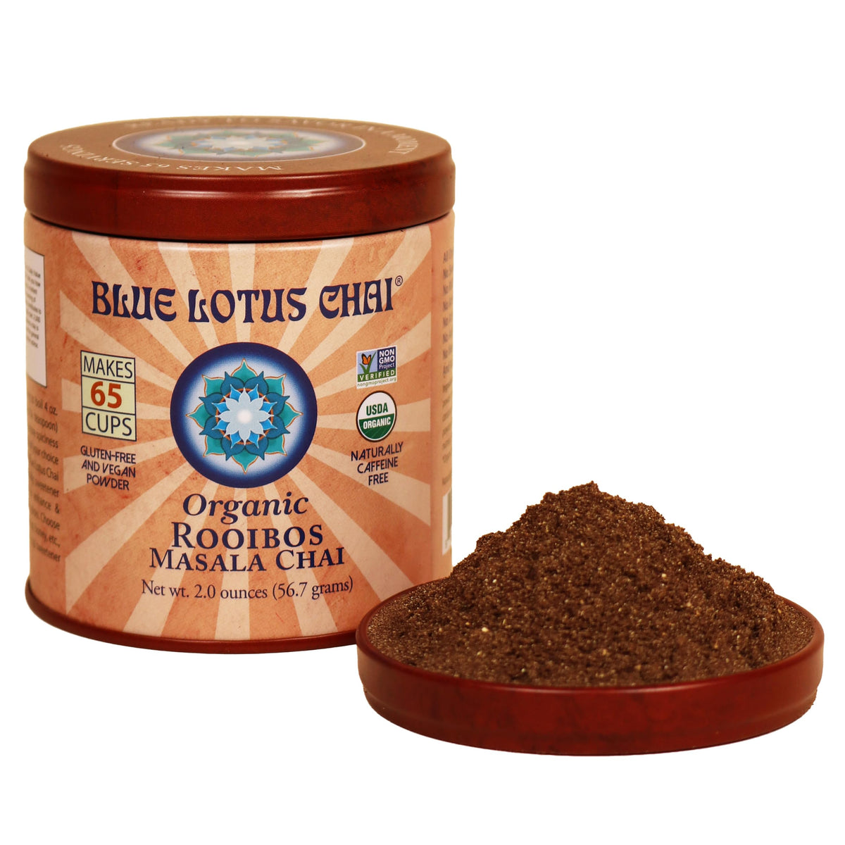 Blue Lotus Chai - Rooibos Flavor Masala Chai - Makes 65 Cups - 2 Ounce Masala Spiced Chai Powder with Organic Spices