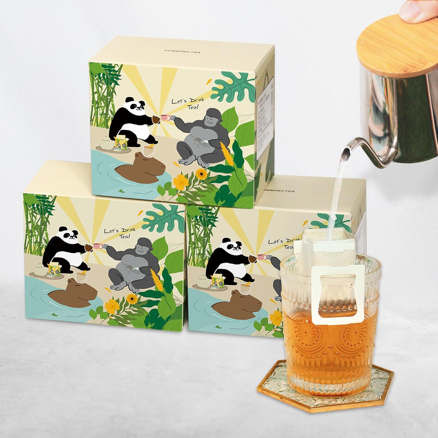 Fonming Tea Osmanthus Oolong Tea Quick Brew Drip Bags (hanging ear tea bags), Taiwan Rich Roasted Oolong Tea. 7 Count Box with capybara Design