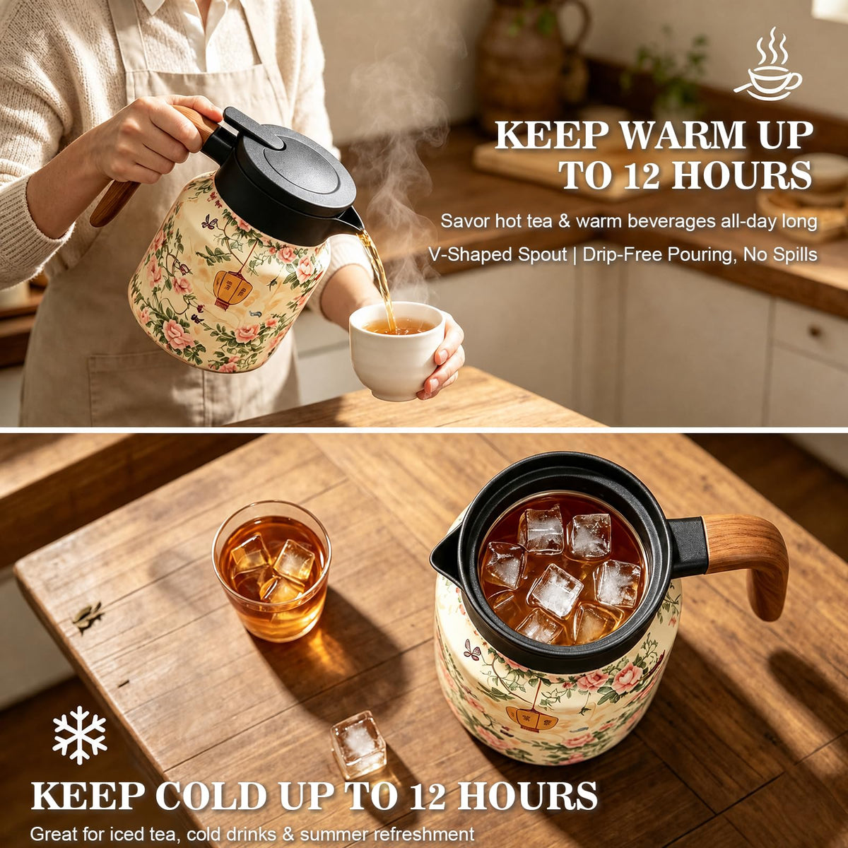 wurgocy Vintage Teapot with Infuser, 35 oz Insulated Tea Pot for Loose Leaf Tea