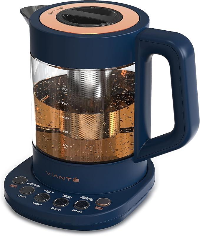Vianté Electric Kettle With Infuser For Loose Leaf Tea. Hot Tea Maker With Temperature Control And Automatic Shut Off. Kettle With Brewing Programs