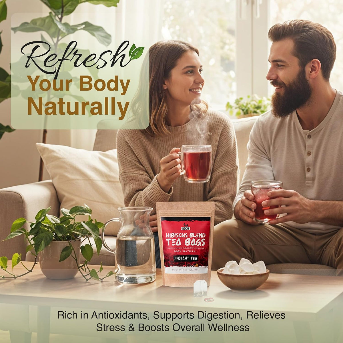 Hibiscus Tea Bags - 30 Count Herbal Tea Blend with Ginger, Mint, Cloves &amp; Pineapple | Caffeine-Free | Sugar Free | Premium Hibiscus Tea