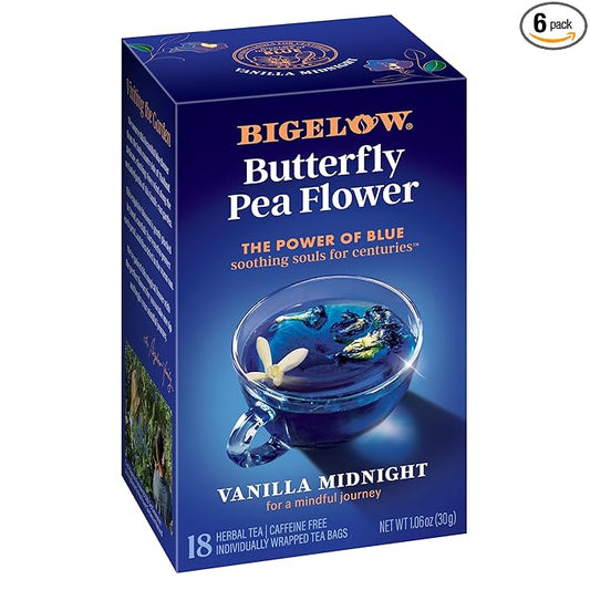 Bigelow Tea Vanilla Midnight Butterfly Pea Flower, Caffeine Free (Pack of 6), 108 Total Tea Bags