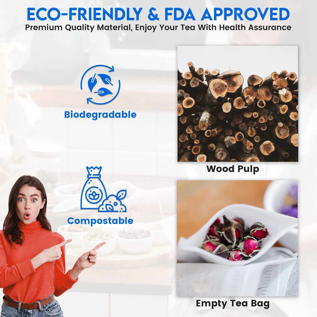 Special Tea 100 Empty Tea Bags 2.5” x 2.75” White Compostable, These Heat Sealable Tea Infuser for Loose Tea Herbs are