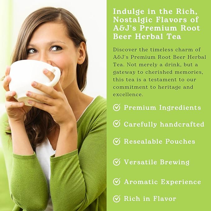 Nelson's Tea A&J's Root Beer - Sarsaparilla Root Herbal Loose Leaf Tea - Caffeine-Free - A Harmonious Blend of Flavorful Ingredients like Sarsaparilla, Burdock Root, Birch Bark, and More! (2 oz)