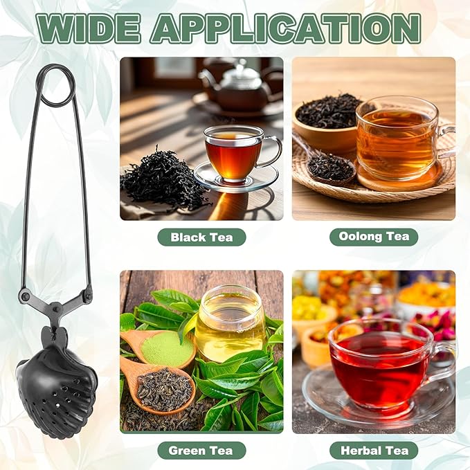 uxcell 2 Pcs Tea Infuser, Stainless Steel Loose Leaf Tea Infuser Filter, Long Handle Tea Steeper Strainers for Cup and Teapot for Tearoom Office Home, Shell Shaped Black